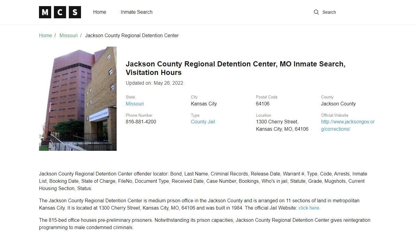 Jackson County, MO Jail Inmates Search, Visitation Rules